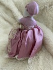 Vintage Half Doll Porcelain China Pin Cushion Figurine 7    - Pink Victorian Dress