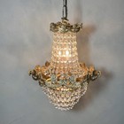 Vtg French-style Ornate Brass Crystal Bead Basket Chandelier 16    See Description