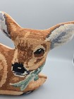 Vintage Needlepoint Decorative Holiday Standing Pillow Deer With Bow 11 5 