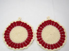 Vintage Crochet Handmade Christmas Pot Holders Trivet Hot Pad 6  Round Set Of 2