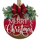 Festive Christmas Door Hanger Sign - Wooden Wreath With Bow For Winter Decor