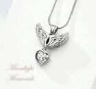 New Angel Wings Heart Crystal Cremation Urn Keepsake Ashes Memorial Necklace