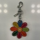 Coach Multi Color Leather Flower Bag Charm Key Fob Keychain Silver Hardware Y2k