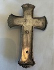 Vtg Brushed Metal Funeral   Casket Crucifix W  Jesus Inri - 4  Length