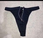 Vintage 80s Satin Zipper Thong Panty Men   s Black Shiny Second Skin Tight Sissy L