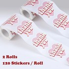 2 4 Inch Pink Heart Shaped Thank You Stickers 2 Rolls For Small Business 240 