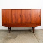 Mid Century Danish Modern Credenza Highboard Sideboard Sliding Teak 4 Doors Bar