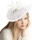 Coolwife Fascinators Pillbox Hat Sinamay Feather Flower Derby Ball C White 