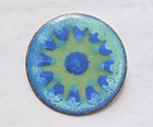 Vintage Mid Century Enamel On Copper Brooch Blue   Green Gjedde Denmark