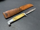 Vintage 1940s Queen Cutlery Fixed Blade Hunting Knife Bone W matching Sheath 