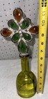 Vintage Hand Soldered Stained Glass Chandelier Boudoir Aged Green Bottle Boho
