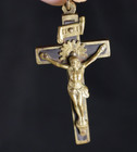 Vintage French Brass Pectoral Cross Inlaid Ebony Wood 2 5        006 