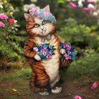 Bonnie Barrett Boardwalk Originals Cat Flowers Easter Basket Hand-painted Signed