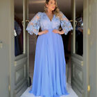Plus Size Mother Of The Bride Dress V Neck Appliques Backless Chiffon Party Gown