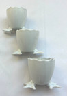 White Ceramic Egg Cups With Chicken Feet Set Of 3