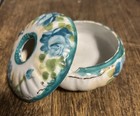 Vintage Hand Painted Turquoise Gold Victorian Porcelain Lidded Hair Receiver