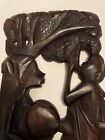 Vintage African Hand Carved Wood Wall Hanging Scene 19   x11 3 8   