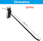 32pcs 10inch Length Black Slatwall Hooks  Metal Slat Wall Display Panel Hooks He