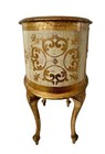 Vintage Gilded Oval Florentine Italian Nightstand Gold And White  Mid 20th Cent 