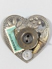 Artisan Silver Tone Heart Button Screw Pin Brooch Steam Punk