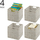 Seagrass Woven Cube Basket Organizer With Handles - Storage For Kitchen Cabinet 