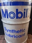 Vtg Mobil Gas Oil Drum Barrel Trash Can Garage Shop Rat Rod Industrial Sign