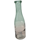 Hand Blown Aqua Green Recycled Glass Bottle Vase Boho Heavy Rolled Rim 11 5 In
