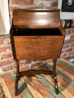 Vintage Wood Sewing Box Stand Cabinet 2 Lid Storage 23 Inch Tall