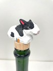 Spotted Cow Wine Stopper Wooden Figurine   Hand Carved Farm Animal Collectible