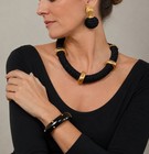 Vintage Margherita Buonanno Italy Black Gold Necklace Earrings Bracelet Signed