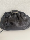 Vintage 80s Clutch Purse Frame Bag Black Leather Snake Designs Crossbody Lisette