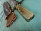 Huge Vintage Bowie Knife Horn Scales And Old Leather Sabbard