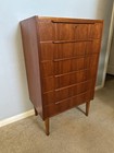 Mid Century Danish Modern Dresser Highboy 6 Drawer Teak Denmark Locking Vintage