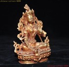 Tibet Buddhism Bronze 24k Gold Green Tara Goddess Kwan-yin Guanyin Buddha Statue
