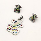 Stainless Steel With Enamel Earrings And Necklace Lovely Bear Set