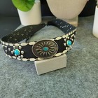 Western Suede Cowboy Hatband Headband Concho Turquoise Color Studded