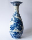 Large Antique Japanese Blue And White Seto Porcelain Vase With Flowers 20thc Exc