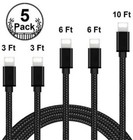 5 Pack Fast Charger Cable Type 3 6 10ft Usb C Pd Cord To For Iphone 14 13 12 11