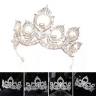 Tall Pearl Leaf Wedding Bridal Queen Princess Tiara Rhinestone Crown For Women