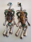 Vintage Unique Mexico 925 Sterling Carved Warrior Tribal Mask Face Earrings 