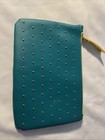 Ipsy Teal Glam Bag With Tassel Zipper    Metal Studs Makeup Case Used
