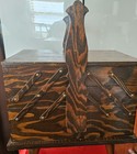 Vintage Footed Wood Accordion 3 Tier Fold Expand Sewing Box