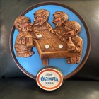 Vintage Light Olympia Beer 3d Men Playing Shuffleboard Plastic Wall Sign 13 x14 