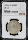 1870-so Chile Silver 50 Centavos Ngc Au58