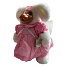 Vnt Russ Berrie Bunny Plush Doll Plastic Face Pink Dress White Fur Blue Eyes Toy