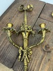 Pair Of Vintage Louis Xvi Style Solid Cast Brass Ribbon   Tassel Sconces