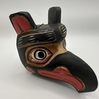 Black Eagle Wood Mini Mask Hand Carved Hand Painted 4 x4  Black Red Decor Vtg