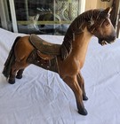 1950 s Folk Art Vintage Hand Carved Painted Wooden Horse Decorative Toy