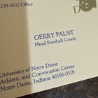 Notre Dame Football Coach Faust Business Card From 1981