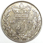 1884 Great Britain Silver 3 Pence - Xf  lot 1 